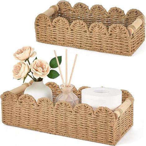 2 Pièces Panier Rangement Osier Corbeille Rectangulaire - avec Anse - Boite Rotin Tressé - Papier Toilette - Panier Osier pour Salle de Bain, Cuisine, Décor Maison (1/5)