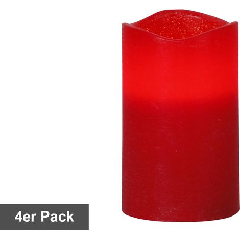 Star Trading Set de bougies May, 4 pièces, bougies à bout, cire, rouge, LED, minuterie, blanc chaud, 12,5 cm
