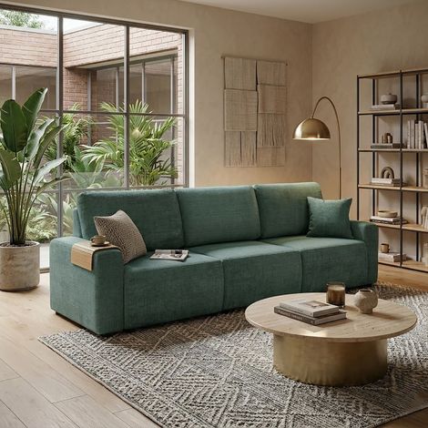 Canapé convertible 4 places 280x82x90cm en tissu texturé vert -MODULYS (1/5)