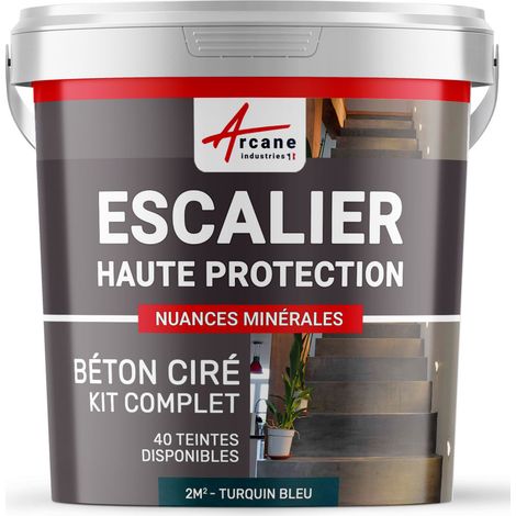 Béton ciré escalier, kit complet - 2 m² (en 2 couches) Turquin Bleu - ARCANE INDUSTRIES