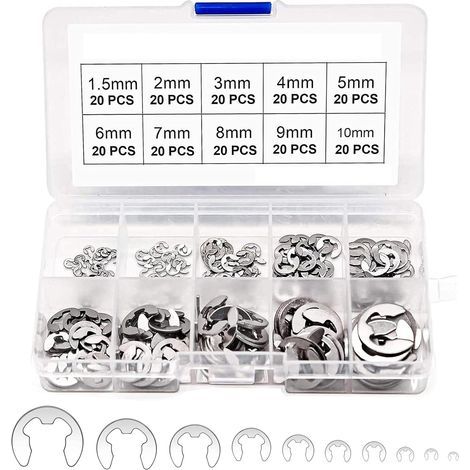 E Clip Anneau 304 Inox Circlips Exterieur Assortiment De Circlips 1.5/2/3/4/5/6/7/8/9/10mm Divers Usages 200Pcs (1/5)