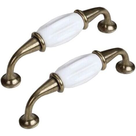 2 poignées pour meuble en céramique blanche - Pour meuble de cuisine, garde-robe, tiroirs, etc, alliage de zinc, Hole Distance 96mm