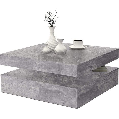 Table basse carree pivotante - Panneau de particules - Decor beton gris clair - Classique - L 78 x P 78 x H 35,4 cm - COFFEE