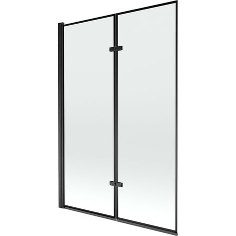 Mampara de Bañera 2 hojas transparente, 120x150 cm, Perfil negro