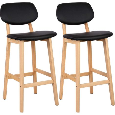 WOLTU Barhocker 2er Set Barstühle gut gepolsterte Sitzfläche und Rücklehne aus Kunstleder Design Stuhl Holz Schwarz (1/5)