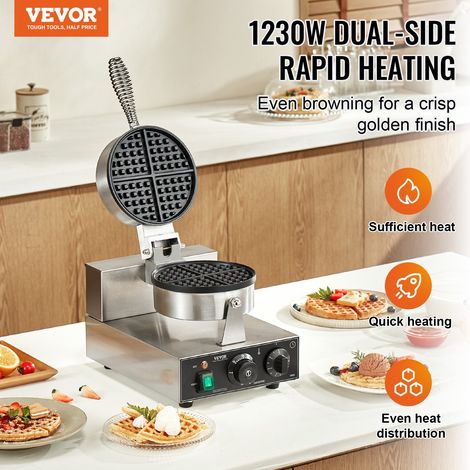 Gaufrier Commercial 1230 W, Appareil à Gaufre Ronde en Acier Inoxydable, Machine à Gaufre Antiadhésive, avec Contrôle de la Tempéra… (1/5)