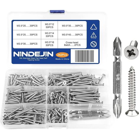 Edelstahl Flachkopfschrauben M3.5 Sortiment 242tlg. mit Kreuzschlitz-Bits (1/5)