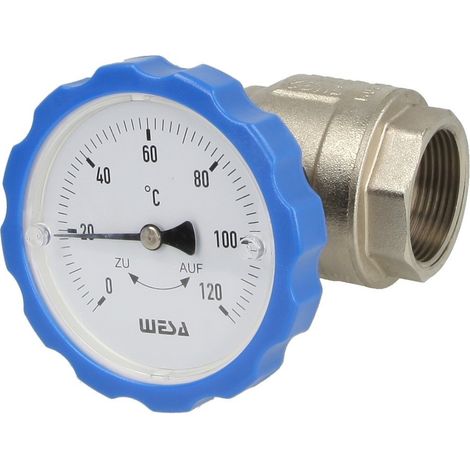 WESA-ISO-Therm robinet à bille p. pompe 1 1/4’’ SKB avec poignée thermomètre bleu