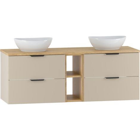Mueble lavabo doble 140cm 2 compartimientos Astrid Cachemira y madera (1/4)