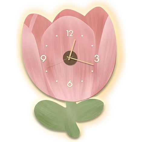 Horloge lumière d'ambiance florale adaptée au salon Horloge murale LED, au bureau, moderne, à la chambre, au bureau, murale USB [diamètre 40 cm] (1/5)
