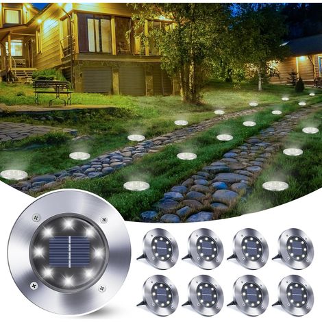8 Pièces Lumière Solaire Extérieur, 8 LED Lampe Solaires Jardin Au Sol Étanche IP65, Blanc Pelouse Lumière Decorative (1/5)