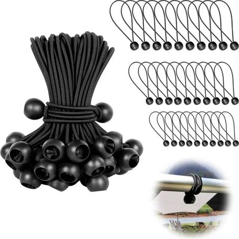 50 cordons élastiques de 150 mm pour bâches, camping, tentes et rideaux. (1/5)