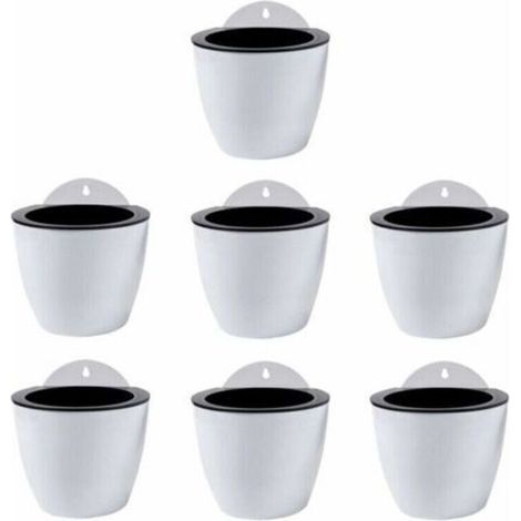 Jardinières Suspendues à Arrosage Automatique Lot de 7 Deco Mural Pot de Fleur Interieur, Exterieur Decoration Murale Fenêtre Blanc Plastique, Grande, 18 cm, (1/4)