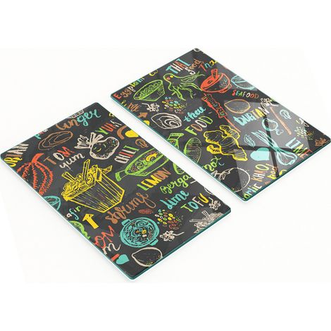 Tablas de cortar de vidrio para cocina con dise帽os de comida tailandesa, 2x30x52 cm.