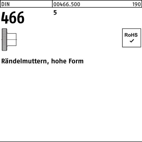 Ecrou moleté DIN 466 forme hauteM10 5 25 pièces