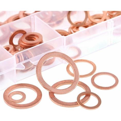 Assortiment de 165 rondelles plates métriques en cuivre - 8 tailles M6 M8 M10 M12 M14 M16 M18 M20, (1/5)
