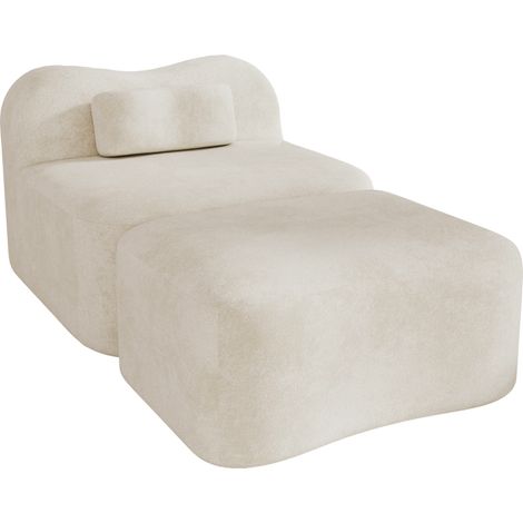Canapé modulaire sans cadre avec pouf, design ondulé, rembourrage mousse haute densité 32D, coussin dorsal amovible, tissu doux, pour appartement, salon et chambre, beige (1/5)
