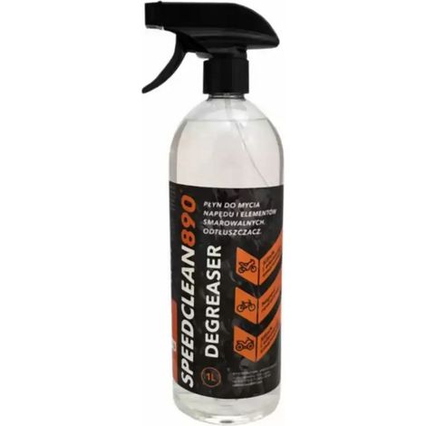 Líquido desengrasante SPEEDCLEAN 890 para la limpieza de transmisiones, motores y elementos lubricables de motocicletas y bicicletas. Capacidad: 1 litro.