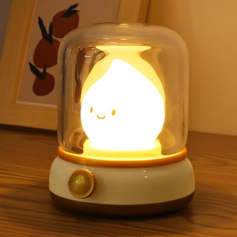 Veilleuse Enfant Mignonne, Lampe Kérosène USB Rechargeable avec Mode Chaud & Bougie, Gradateur, Minuteur, Idéale pour Enfants/Adultes/Bébé