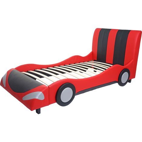 [NON UTILIZZATO] Letto per bambini Car HHG-054 legno ecopelle nero e rosso