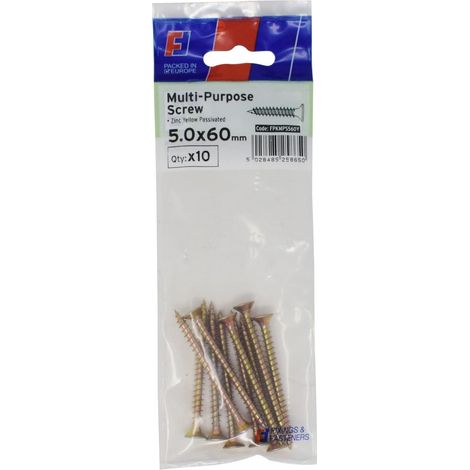 ForgeFix FPKMPS560Y Multi-Purpose Pozi Screw CSK ST ZYP 5.0 x 60mm ForgePack 10