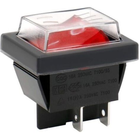Interrupteur à bascule ON-OFF DPST 4 bornes lumière rouge 16A 250VAC avec couvercle étanche (1/4)