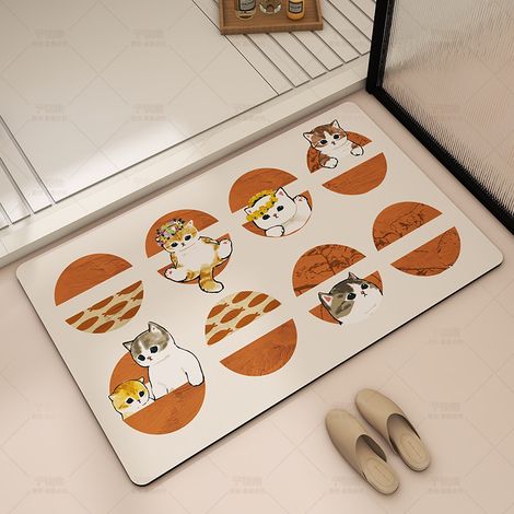 Tapis de bain avec chat mignon, tapis de salle de bain décoratif, décoration mignonne kawaii dans le style scolaire pour chambre de dortoir (1/5)