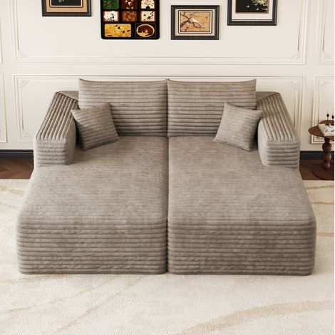 Canapé modulable chaise longue en velours côtelé camel 180 x 151 cm OKWISH (1/5)