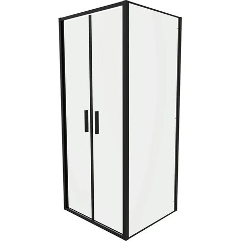 Cabine de douche Slim 90x100cm avec porte saloon et paroi fixe Profilés noirs opaques et verre transparent 6mm h190 Mod. Portofino