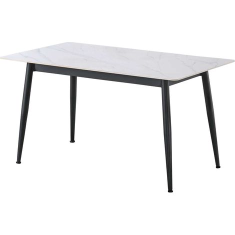 Mesa comedor rectangular Berna tapa cerámico blanco patas metal negro, 75cm(alto) 140cm(ancho) 80cm(largo) (1/4)