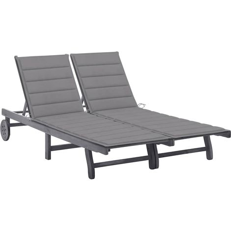vidaXL Chaise longue de jardin 2 places avec coussin Gris Acacia (1/5)