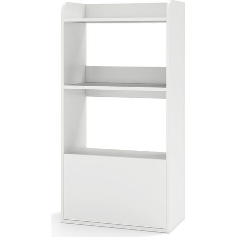 Scaffale per esposizione con cassetto e antiribaltamento, Libreria autoportante con 3 ripiani aperti Bianco (1/4)