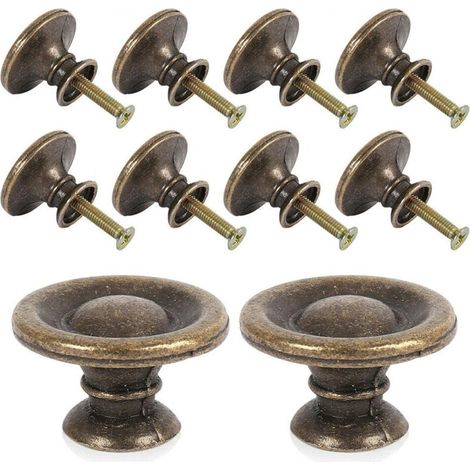 Poignées vintage pour meubles, tiroirs et portes, boutons en fer et laiton antique, lot de 10. (1/4)