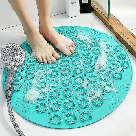 Tapis de douche antidérapant et absorbant, tapis de salle de bain rond antidérapant, tapis de sol à ventouse pour drain, vert (1/3)