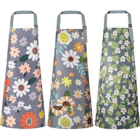 Delantal de cocina, 3 piezas, Delantal de cocina profesional, Delantal para catering, Ajustable, Delantal para cerámica, Delantal para pintar (1/5)