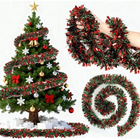 Weihnachtsgirlande Rot Grün 10m Lametta Glitzernd für Innen & Außen