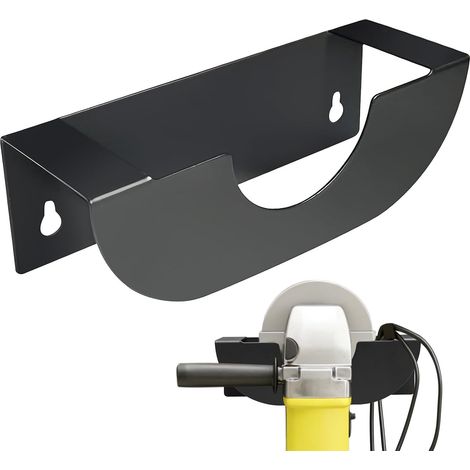 Soporte de pared para amoladora angular (115 mm-125 mm), 16 x 5 x 5 cm, soporte de metal resistente para garaje y taller, gancho de almacenamiento compatible con amoladoras de 4,5'' a 5'' (negro) (1/5)