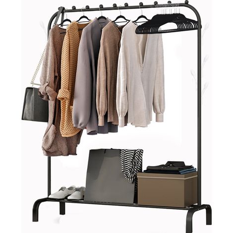 Holdfiturn Heavy Duty Clothes Rails Clothing Rail for Bedroom 147.5x110x40.3cm Clothing Coat Rack with Storage Rack Hanging Rail for Clothes Hanger Balcony Clothes Drying Rack for Home Office (Black) (1/5)