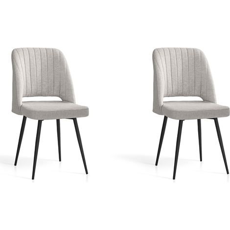 Set de 2 sillas de comedor, Veyra en textil gris moteado y metal, 88x50x60 cm (1/5)
