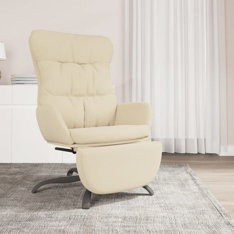 Chaise de relaxation avec repose-pied Chaise scandinave Chaise de salon Crème Tissu 12628 (1/5)