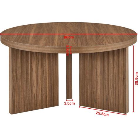 Table basse ronde 80x80x38,5 cm en MDF brun noyer, gain de place pour petit salon – MEUBLIV (1/5)