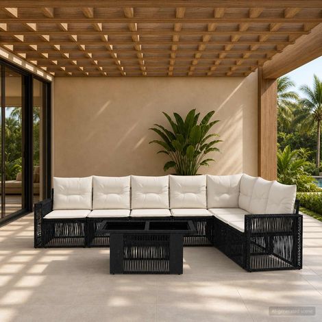 vidaXL Set Divano da Giardino 8 pz Nero e Bianco Crema polyrattan (1/5)