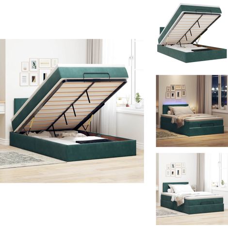 Lit ottoman avec matelas et LED vert foncé 90x200cm velours - Lit Ottoman - Lits Ottomans - Cadre De Lit - Cadre De Lit Avec Rangement (1/5)