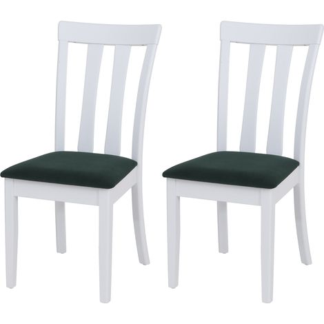 [JAMAIS UTILISÉ] Lot de 2 chaises de salle à manger HHG-451, chaises de cuisine, tissu/textile, bois massif, structure blanche, verte (1/5)