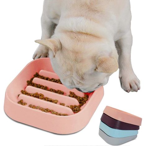 Gamelle Slow Food pour chien Bouledogue français - Gamelle amusante pour chien et chat - sans risque d'étouffement - Gamelle Slow Food à rayures (rose) (1/5)
