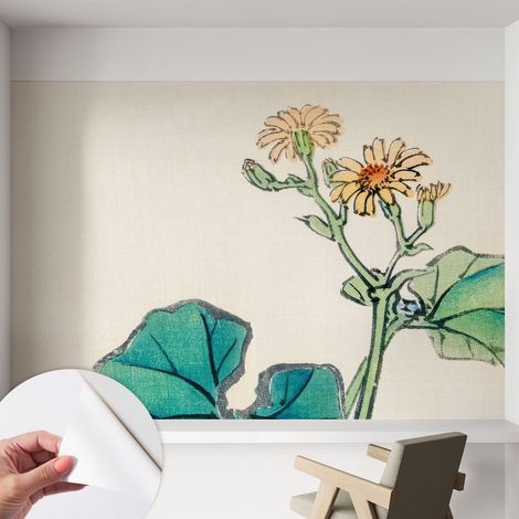 Fotomurale adesivo - murale da parete - Carta da parati autoadesiva - design parete moderno - Fiore e foglie 152x104 cm (1/5)