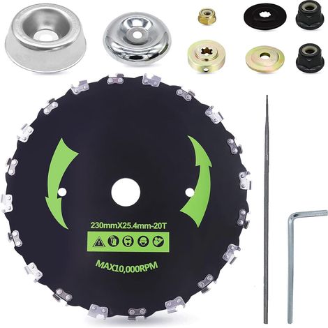 Lames de coupe de brosse de 9 pouces 20T avec dents de tronçonneuse, lame de débroussailleuse pour Cutter, Tondeuse, Débroussailleuse, Tondeuse (kit d'adaptateur différent inclus) (1/5)