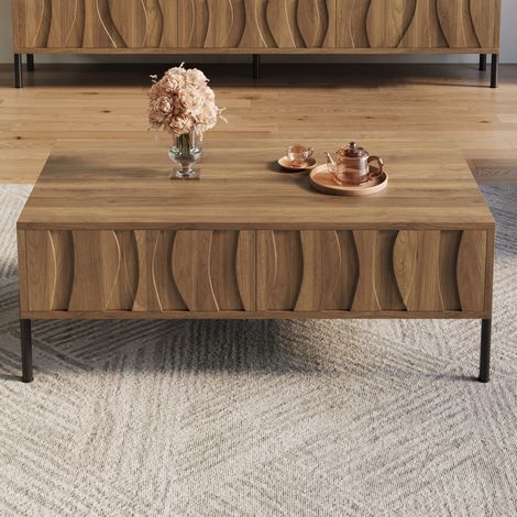 Mesa de centro de MDF y aglomerado natural 105 cm con 2 cajones (1/5)