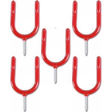 Crochet de rangement robuste pour outils de garage, vis pour atelier/jardin/abri de jardin/porte-pelle de garage, couleur rouge (lot de 5) (1/4)