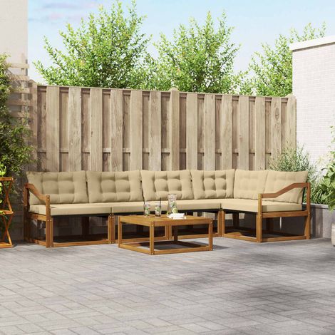 Outdoor-Sofagarnitur mit Kissen 6 pcs Natur und Beige